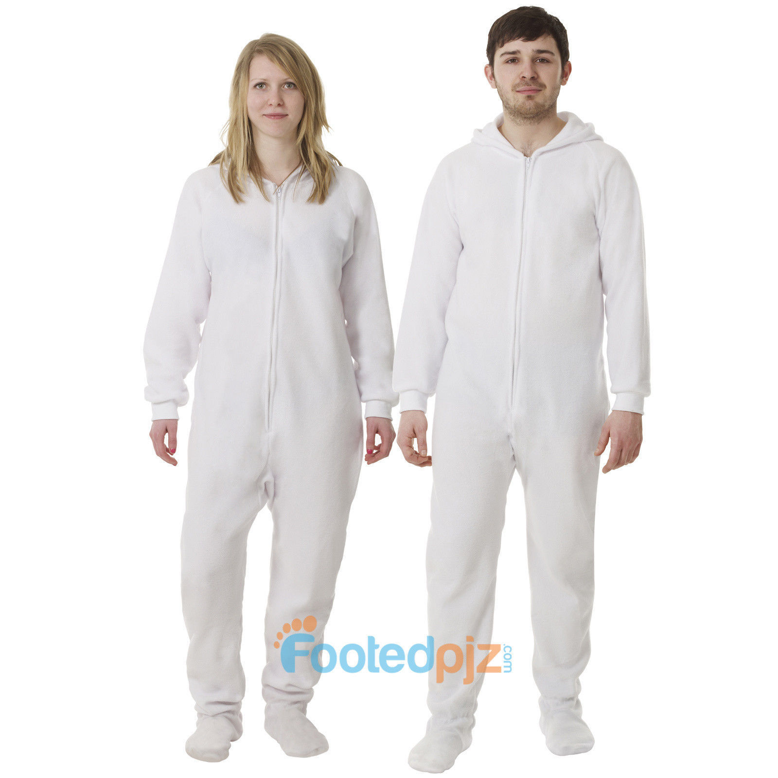White Adult Onesie - All in one footed sleeper / footed pyjamas.